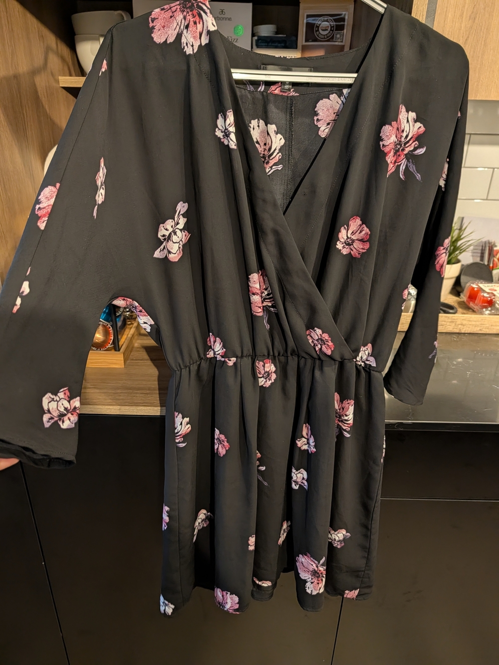 Dynamite Black Mini Dress with Pink Floral Print